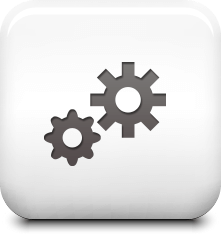 Icon of 2 gears on a shiny white tile